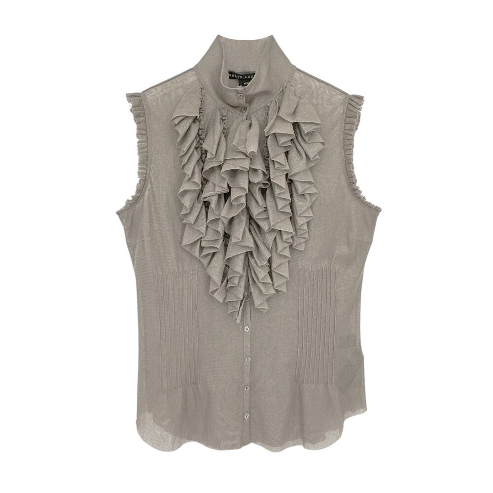 RALPH LAUREN BLACK LABEL Ruffle Blouse M - Picture 2 of 13